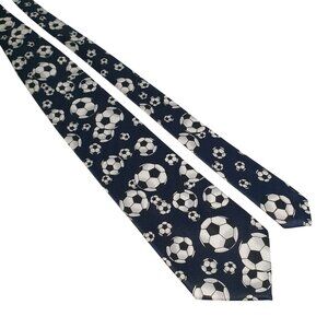 Romario Manzini Soccer Ball Necktie Mens Sports Pattern Navy White 3 Inch Tie